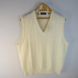 Vtg Austin Reed Men XL Ivory 100% Lambswool Cable knit V Neck Sweater Vest